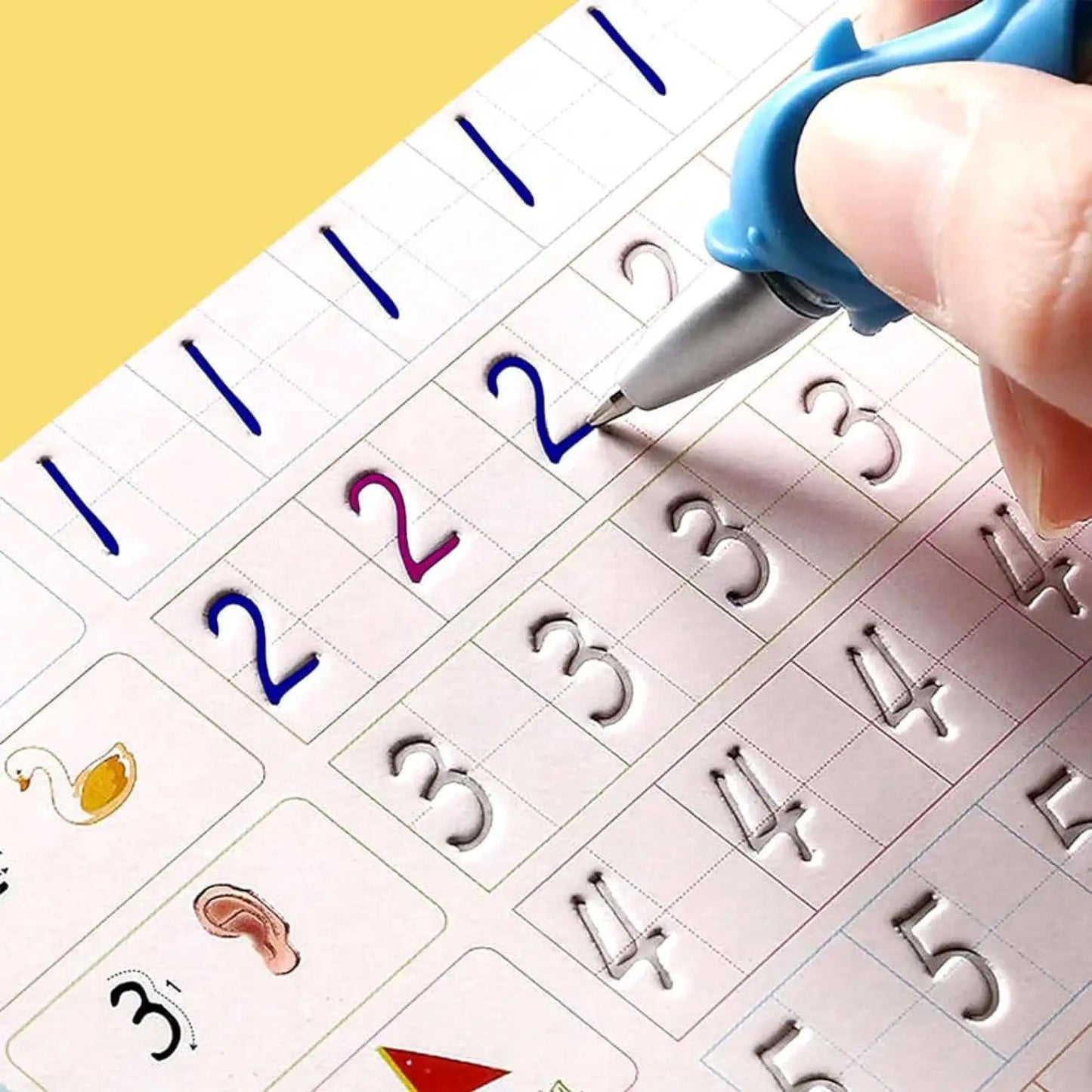 Sank Magic Practice Copybook with 1 Pen 5 refills+ 1 pen case,4 pcs Reusable Handwriting Alphabet Number Math Drawing Tracing Book