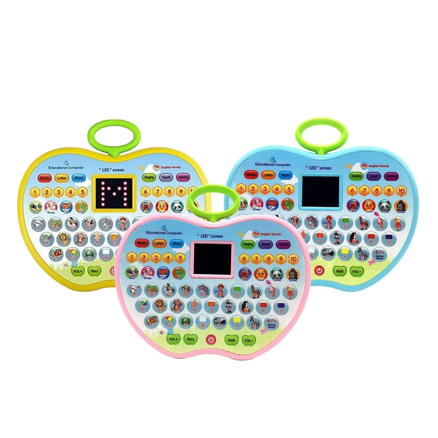 Apple Shape Educational Mini Computer Laptop Toy for Kids LED Display