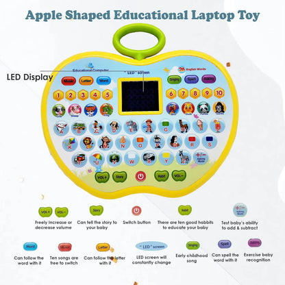 Apple Shape Educational Mini Computer Laptop Toy for Kids LED Display